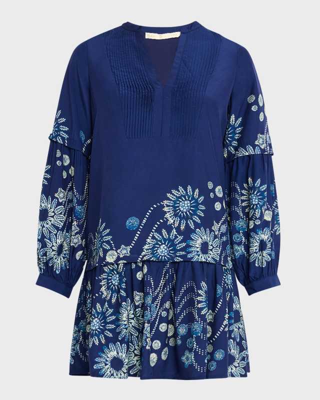 Frannie Floral-Print Pintuck Shift Dress